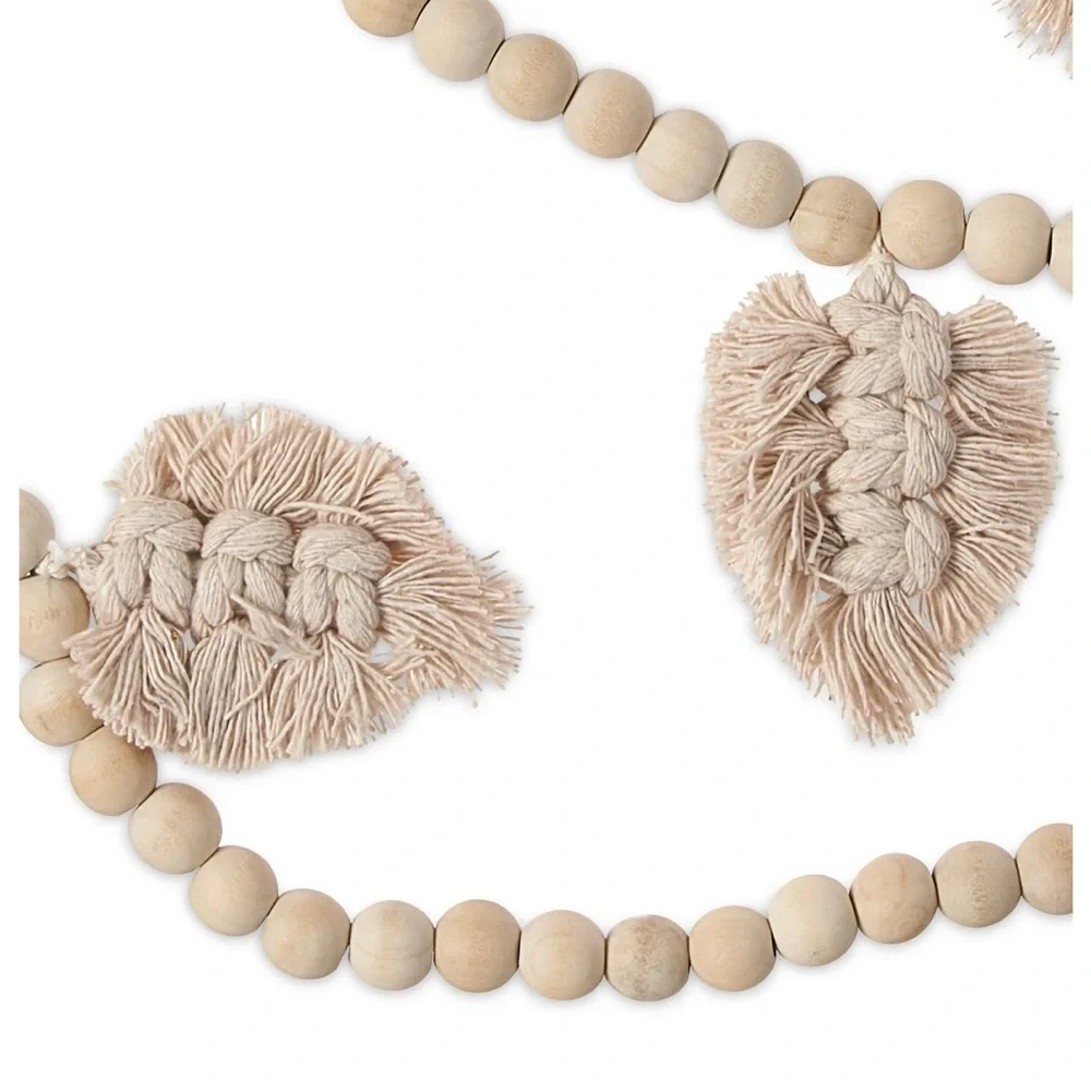 Holiday Time Wood Bead Garland with Natural Tassels, 6'